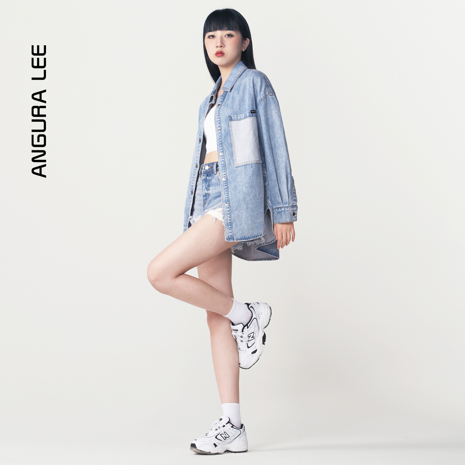 新款寬松女裝牛仔外套寬松慵懶風外套現(xiàn)貨落肩無彈淺藍色牛仔衫