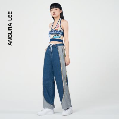 春夏經典水洗復古藍女裝牛仔高腰直筒闊腿