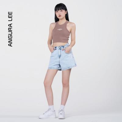 春夏經(jīng)典水洗淺藍女裝牛仔高腰短褲