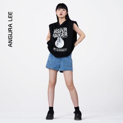 春夏經(jīng)典水洗中褲藍女裝牛仔高腰短褲